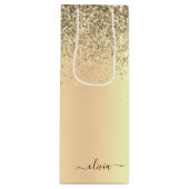 Glitterende metalen monogram glamor naam wijn cadeautas (Voorkant)
