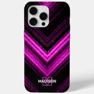Glitterende metalen neon roze chevron Monogram iPhone 15 Pro Max Hoesje