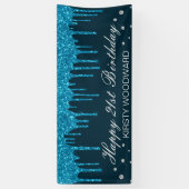 Glitterende midblauwe druipende glitter verjaardag spandoek (Verticaal)