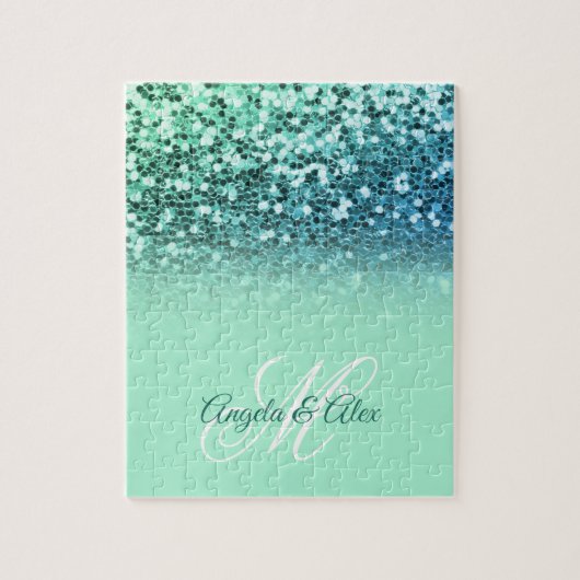 Glitterende Mint Blauwe Glitter Turquoise Ombre Mo Legpuzzel (Verticaal)