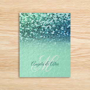 Glitterende Mint Blauwe Glitter Turquoise Ombre Mo Legpuzzel