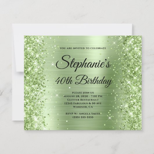 Glitterende Mint Glam Fantasie Monogram 40e Verjaa (Voorkant)