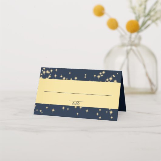 Glitterende Navy Blauwe en Gouden Zitplaatsen Plaatskaartje (Achterkant)