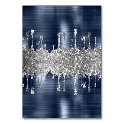 Glitterende Navy Zilveren Druppels Twee Naam Plaat Kaart (Achterkant)