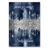 Glitterende Navy Zilveren Druppels Twee Naam Plaat Kaart (Voorkant)