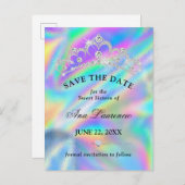Glitterende nep-holografische Save The Date Sweet Briefkaart (Voorkant / Achterkant)