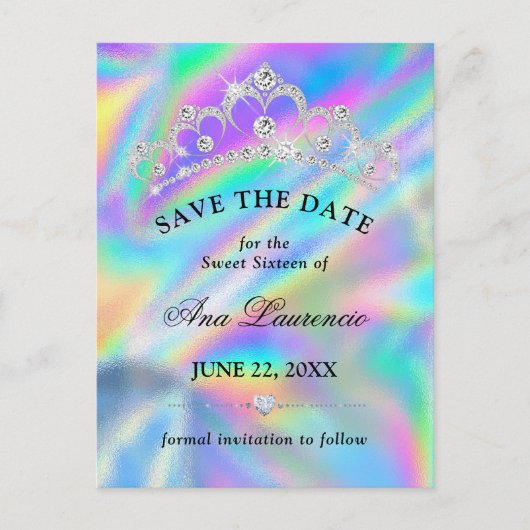 Glitterende nep-holografische Save The Date Sweet Briefkaart (Voorkant)