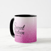 Glitterende nep roze glansverloop Sweet 16 Mok (Voorkant links)