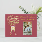Glitterende Nieuwjaars Verlovings Goud Rode Aankon Kaart (Staand voorkant)