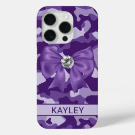 Glitterende paarse camouflage gepersonaliseerd iPhone 15 pro case
