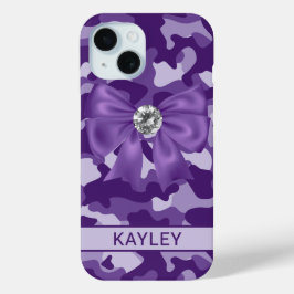Glitterende Paarse Camouflage Persoonlijk iPhone 15 Case