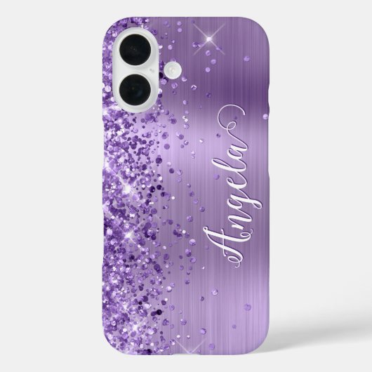 Glitterende Paarse Folie Meisjesachtige Naam Case-Mate iPhone Case (Achterkant)