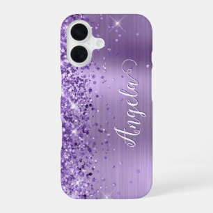 Glitterende Paarse Folie Meisjesachtige Naam iPhone 16 Hoesje