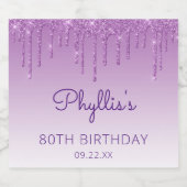 Glitterende Paarse Glitter Drip 70e Verjaardagsfee Sparkling Wijnetiket (Enkel label)