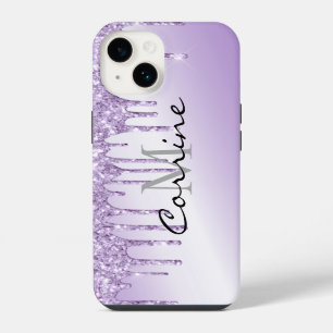 Glitterende Paarse Metaalglans met Drip Effect iPhone 14 Hoesje