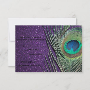 Glitterende Paarse Pauw Huwelijks RSVP Kaarten Kaartje