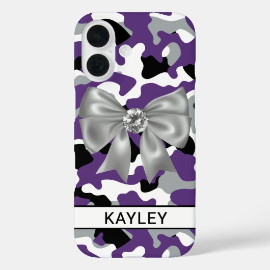 Glitterende Paarse Zwarte Camouflage Gepersonalise Case-Mate iPhone Case (Achterkant)