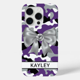 Glitterende Paarse Zwarte Camouflage Persoonlijk iPhone 15 Pro Case