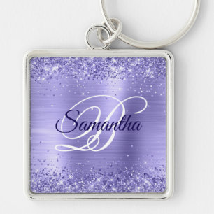 Glitterende Pailletten Paarse Folie Fancy Monogram Sleutelhanger