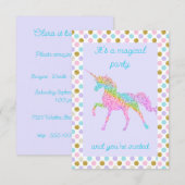 Glitterende Pastel Eenhoorn Feest Kaart (Voorkant / Achterkant)