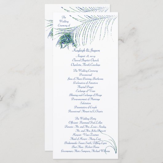 Glitterende Peacock Wedding Program Rack Kaart (Voorkant / Achterkant)