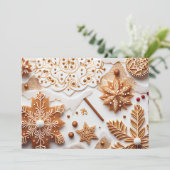 Glitterende peperkoek en kaneel sneeuwvlokken feestdagenkaart (Staand voorkant)