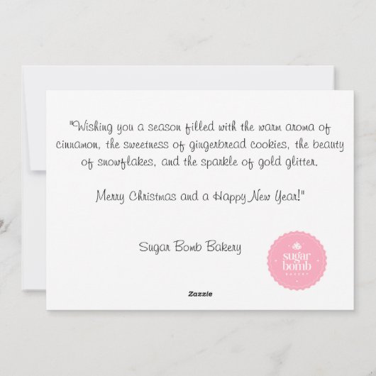 Glitterende peperkoek en kaneel sneeuwvlokken feestdagenkaart (Achterkant)