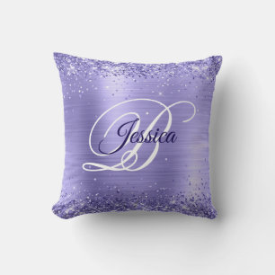 Glitterende Periwinkle Folie Fantasie Monogram Kussen