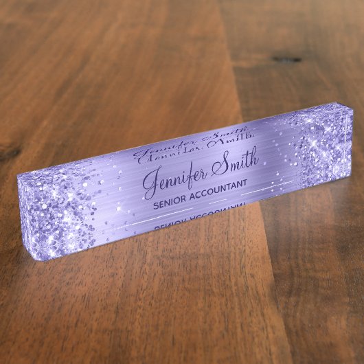 Glitterende Periwinkle Folie Naambordje (Zijkant)