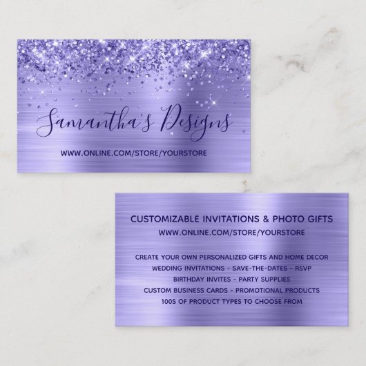 Glitterende Periwinkle Folie Webwinkel Visitekaartje (Voorkant / Achterkant)