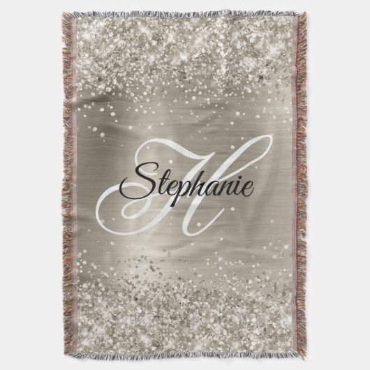 Glitterende platina folie fancy monogram deken (Voorkant Verticaal)