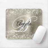 Glitterende platina geborstelde folie monogram muismat (Met muis)