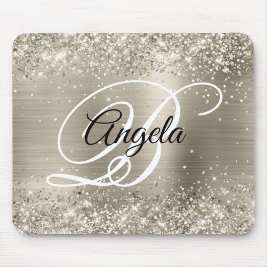 Glitterende platina geborstelde folie monogram muismat (Voorkant)