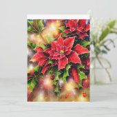 Glitterende poinsettia en hulst budget Kerstmis Feestdagenkaart (Staand voorkant)