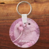 Glitterende Prinses Kat Gebruikt Roze Telefoon Sleutelhanger (Voorkant)