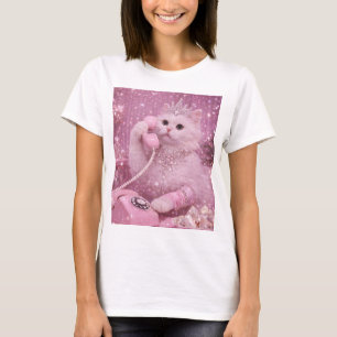 Glitterende Prinses Kat Gebruikt Roze Telefoon T-shirt