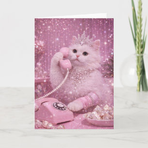 Glitterende Prinses Kat Gebruikt Telefoon Kaart