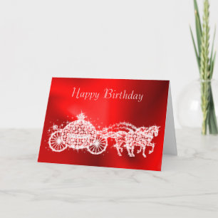Glitterende Prinses Rode Koets & Paarden Verjaarda Kaart