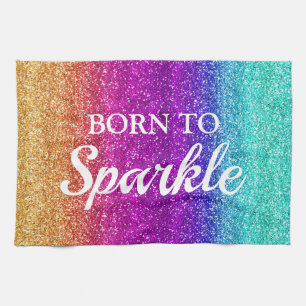 Glitterende Regenboog Gradiënt Glitter Geboren om Theedoek