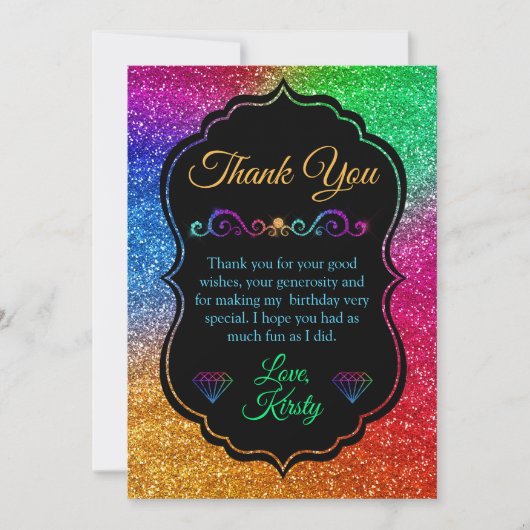 Glitterende Regenboog Gradiënt Glitter Verjaardag Bedankkaart (Voorkant)
