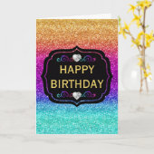 Glitterende Regenboog Gradiënt Glitter Verjaardag Kaart (Gele Bloem)