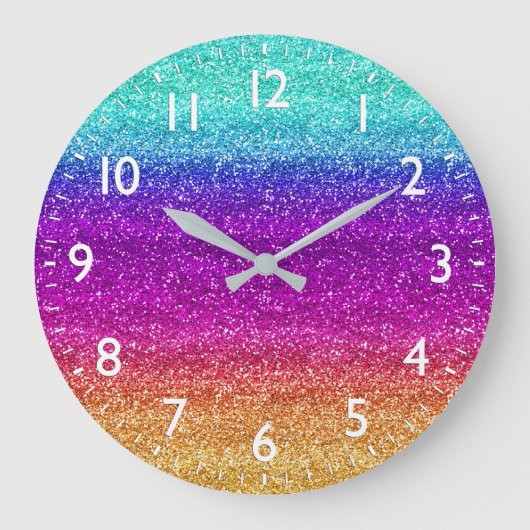 Glitterende Regenboog Gradiënt Glitters Grote Klok (Voorkant)
