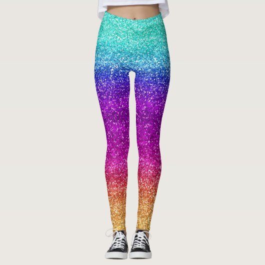 Glitterende Regenboog Gradiënt Glitters Leggings (Voorkant)