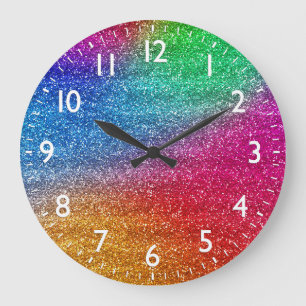 Glitterende regenbooggradiënt glitters grote klok