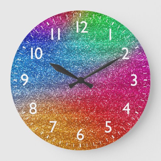 Glitterende regenbooggradiënt glitters grote klok (Voorkant)