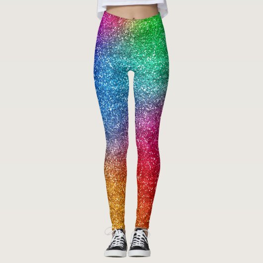 Glitterende regenbooggradiënt glitters leggings (Voorkant)