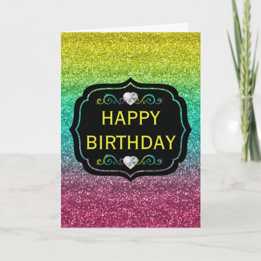 Glitterende regenbooggradiënt glitters verjaardag kaart (Voorkant)