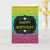 Glitterende regenbooggradiënt glitters verjaardag kaart (Gele Bloem)