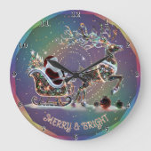 Glitterende rendier slee Merry & Bright Grote Klok (Voorkant)