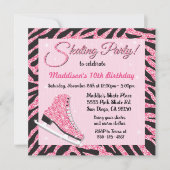 Glitterende Roller Skate Feest Uitnodigingen met P (Voorkant)